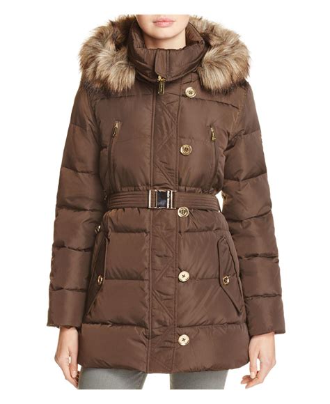 faux fur trimmed hooded puffer jacket michael kors|Michael Kors insulated jacket.